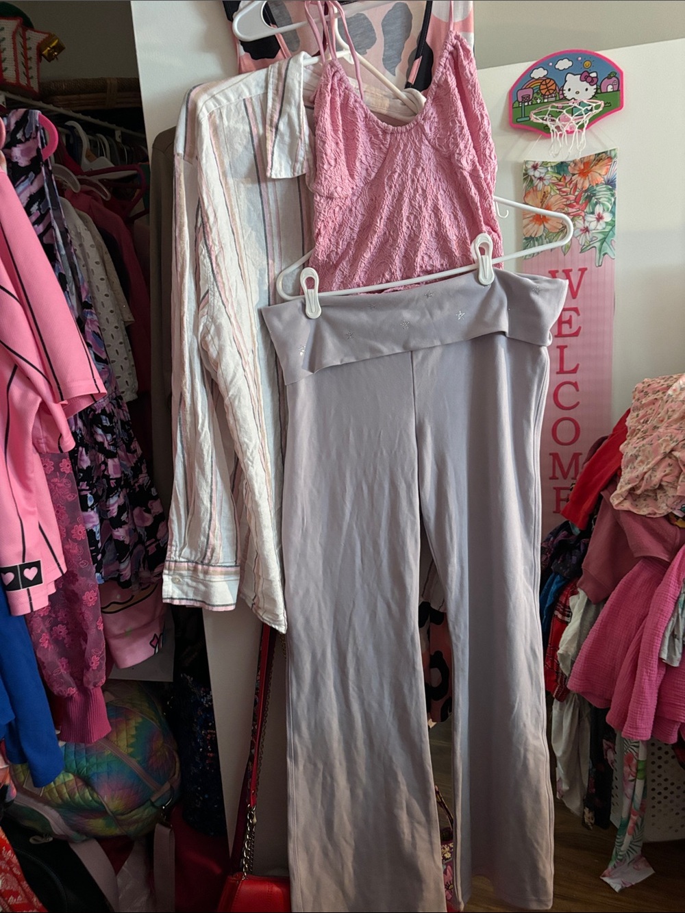 PINK Victoria's Secret Dusty Pink Fold-Over Waist Wide-Leg Pants
